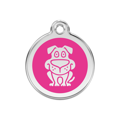 Dog Hot Pink roestvrijstalen hondenpenning medium/gemiddeld dia. 3 cm - Reddingo