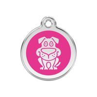 Dog Hot Pink roestvrijstalen hondenpenning medium/gemiddeld dia. 3 cm - Reddingo