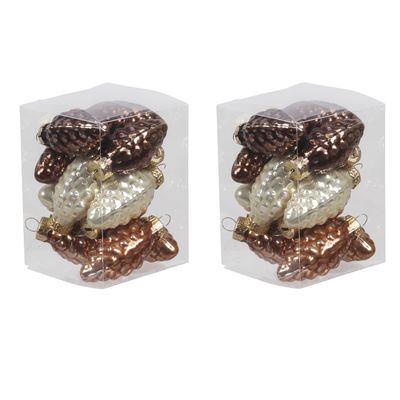24x stuks glazen dennenappels kersthangers natuurtinten (opal natural) 6 cm mat/glans