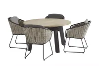 Diningset Derby 130 cm rond + 4 Bo tuinstoelen 4 Seasons Outdoor