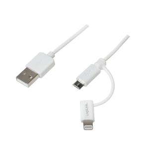 LogiLink USB-kabel USB 2.0 USB-A stekker, USB-micro-B stekker, Apple Lightning stekker 1.00 m Wit CU0118