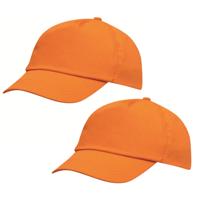 Baseballcap / pet Outdoor - 2x - 5 panels - oranje - volwassenen - klittenbandsluiting - katoen