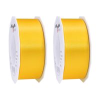 2x Luxe gele satijnen lint rollen breed 4 cm x 25 meter cadeaulint verpakkingsmateriaal - Cadeaulinten - thumbnail