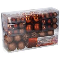 Set van 100 voordelige bruine kerstballen plastic/kunststof   - - thumbnail