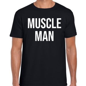 Muscle man fun tekst verkleed t-shirt zwart voor heren