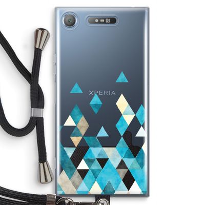 Gekleurde driehoekjes blauw: Sony Xperia XZ1 Transparant Hoesje met koord