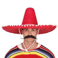 Mexicaanse Sombrero hoed voor heren - carnaval/verkleed accessoires - rood - met ornamenten - thumbnail