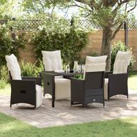 5-delige eetset voor in de tuin met kussens in zwart poly rattan