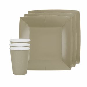 Santex 20x taart/gebak bordjes en bekertjes - taupe/beige   -