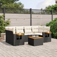 7-delige Loungeset met kussens poly rattan zwart