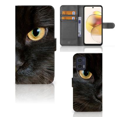Motorola Moto G73 | Telefoonhoesje | Met pasjeshouder | Zwarte Kat