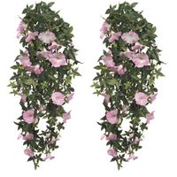 2x stuks groene Petunia lichtroze bloemen kunstplanten 80 cm