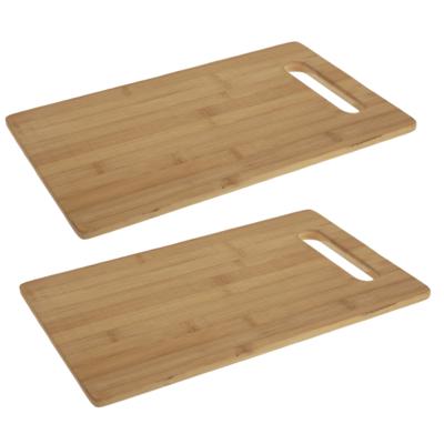 Snijplank bamboe hout - 2x stuks - rechthoekig - met handvat - 36 x 33 cm