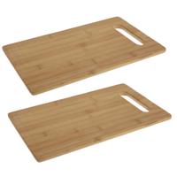 Snijplank bamboe hout - 2x stuks - rechthoekig - met handvat - 36 x 33 cm