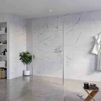 Fortifura Galeria Vrijstaande Inloopdouche - 110x200cm - Helder - antikalk - 8mm veiligheidsglas - 2 zijwanden 30cm - wandsteunen en hoekprofielen - Geborsteld RVS PVD (RVS) SW927769 2x/SW915250/SW797909 2x/SW798730 2x