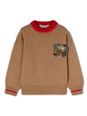 Palm Angels Kids pull en laine vierge à logo imprimé - Tons neutres