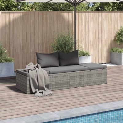 Tuinbed 195x60 cm poly rattan grijs