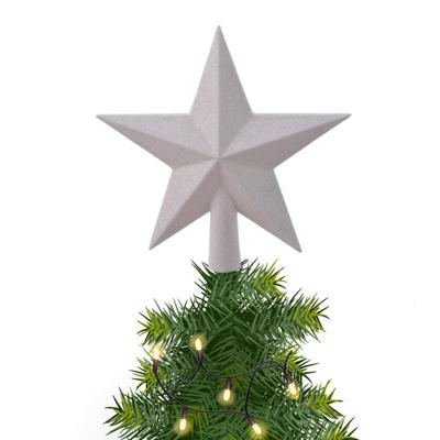 Decoris kerstboom piek - 1x - ster vorm - wit parelmoer - glitter - 19 cm - kunststof - kerstpiek