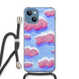 Roze wolken met vogels: iPhone 13 Transparant Hoesje met koord