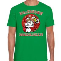 Fout Kerst shirt bier drinkende santa ho ho ho groen voor heren - thumbnail