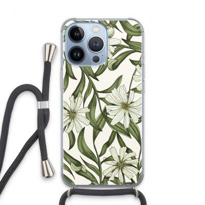 Wit bloemenpatroon: iPhone 13 Pro Transparant Hoesje met koord