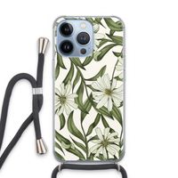 Wit bloemenpatroon: iPhone 13 Pro Transparant Hoesje met koord