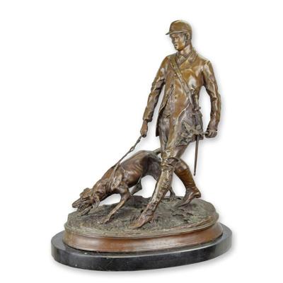 A BRONZE SCULPTURE OF A VALET AND BLOODHOUND