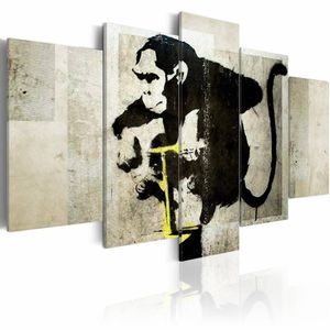 Schilderij - Aapje TNT Detonator - Banksy, Zwart, 5luik