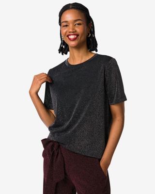 HEMA Dames T-shirt Luna glitter zwart (zwart)