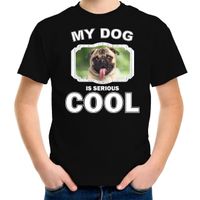 Mopshond honden t-shirt my dog is serious cool zwart voor kinderen XL (158-164)  -