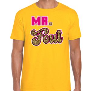 Verkleed t-shirt voor heren - Mr. Fout met panterprint - geel/roze - carnaval