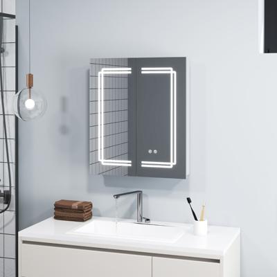 Spiegelkast voor Badkamer met Verlichting Led-Badkamerkast met Spiegel en Dubbele Deuren Hangkast Dimbaar Anti-Condens Wit