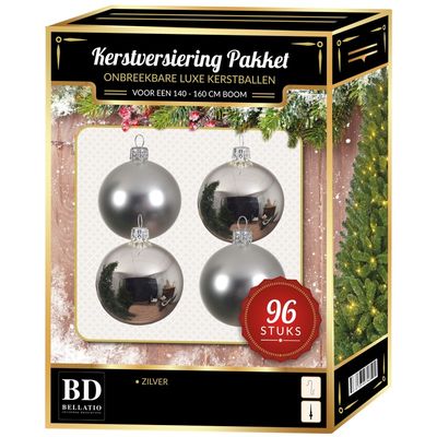 Kerstbal en ster piek set 96x zilver voor 180 cm boom
