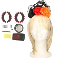 Verkleed setje Day of the Dead - sugar skull schmink en diadeem - Halloween/Carnaval accessoires - thumbnail