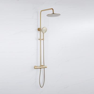 Fortifura Calvi Regendoucheset - thermostatisch - 30cm hoofddouche - metalen slang - ronde handdouche - Geborsteld Messing PVD (Goud) SW1159501 SW1139122 SW799449 SW728176