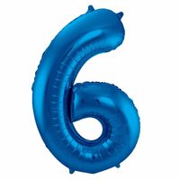 Cijfer 6 ballon blauw 86 cm   -