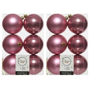 12x Oud roze kerstballen 8 cm kunststof mat/glans