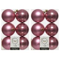 12x Oud roze kerstballen 8 cm kunststof mat/glans - thumbnail