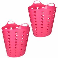 2x stuks roze opbergmanden flexibel 60 liter 47 x 50 cm
