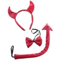 Duivels verkleed setje - hoorntjes diadeem en staart/strik - rood - verkleed accessoires - thumbnail