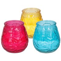 Arti Casa 6x stuks citronella Lowboy tafelkaarsen - 10 cm - blauw-geel-rood glas