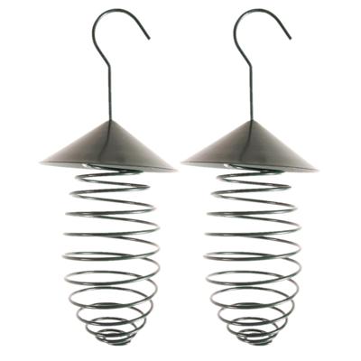 Esschert Design Vogel vetbolhouder met dak - 2x stuks - groen - metaal - 25 cm