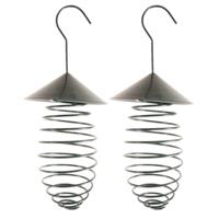 Esschert Design Vogel vetbolhouder met dak - 2x stuks - groen - metaal - 25 cm