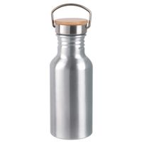 Aluminium waterfles/drinkfles zilver met bamboe schroefdop 550 ml