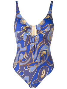 Lygia & Nanny maillot de bain froncé à imprimé graphique - Bleu