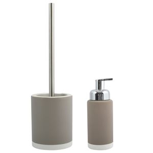 Toiletborstel in houder 38 cm/zeeppompje set Moods - Keramiek/rvs - taupe/beige