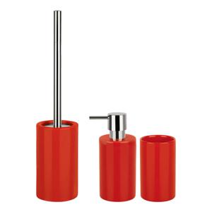 Spirella Badkamer accessoires set - WC-borstel/zeeppompje/beker - porselein - rood - Badkameraccessoireset