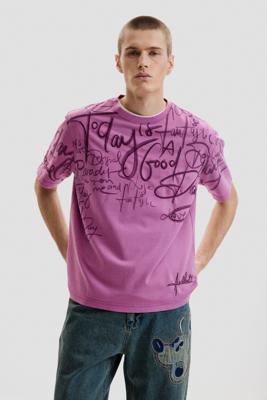 T-shirt met korte mouwen en lettering - RED - XXL