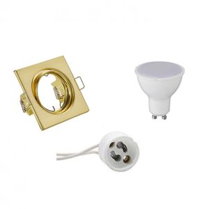 LED Spot Set - Trion - GU10 Fitting - Inbouw Vierkant - Mat Goud - 4W - Warm Wit 3000K - Kantelbaar 80mm