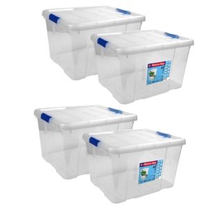 Set van 4x stuks kunststof opbergbox/opbergkist met deksel 25 liter transparant 42 x 35 x 25 cm